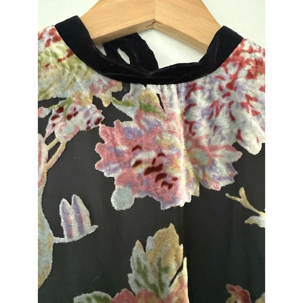 ZARA Devore Floral Burnout Velvet Mini Dress Tie Waist XS Whimsigoth Romantic - Picture 6 of 15